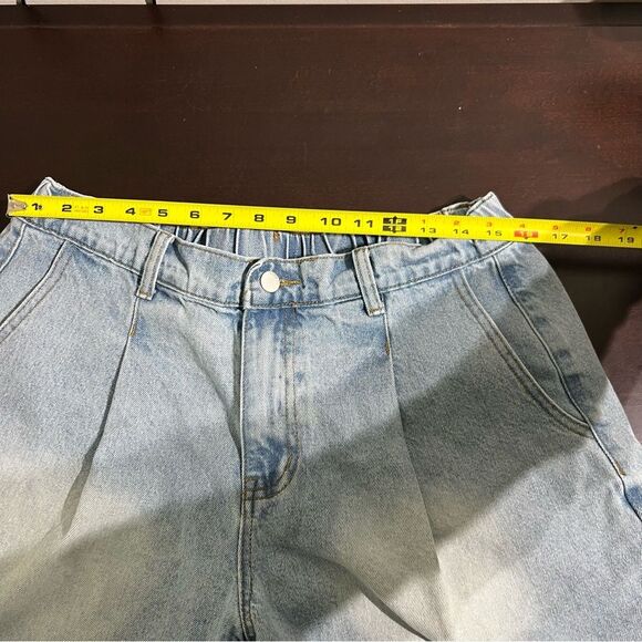 Cider Denim Shorts Sky Blue Pleated High Waist L Wide Leg Vibe - Picture 7 of 11